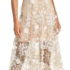 Dress the Population Women's Embellished Plunging Gown Sleeveless Floral Long Dress